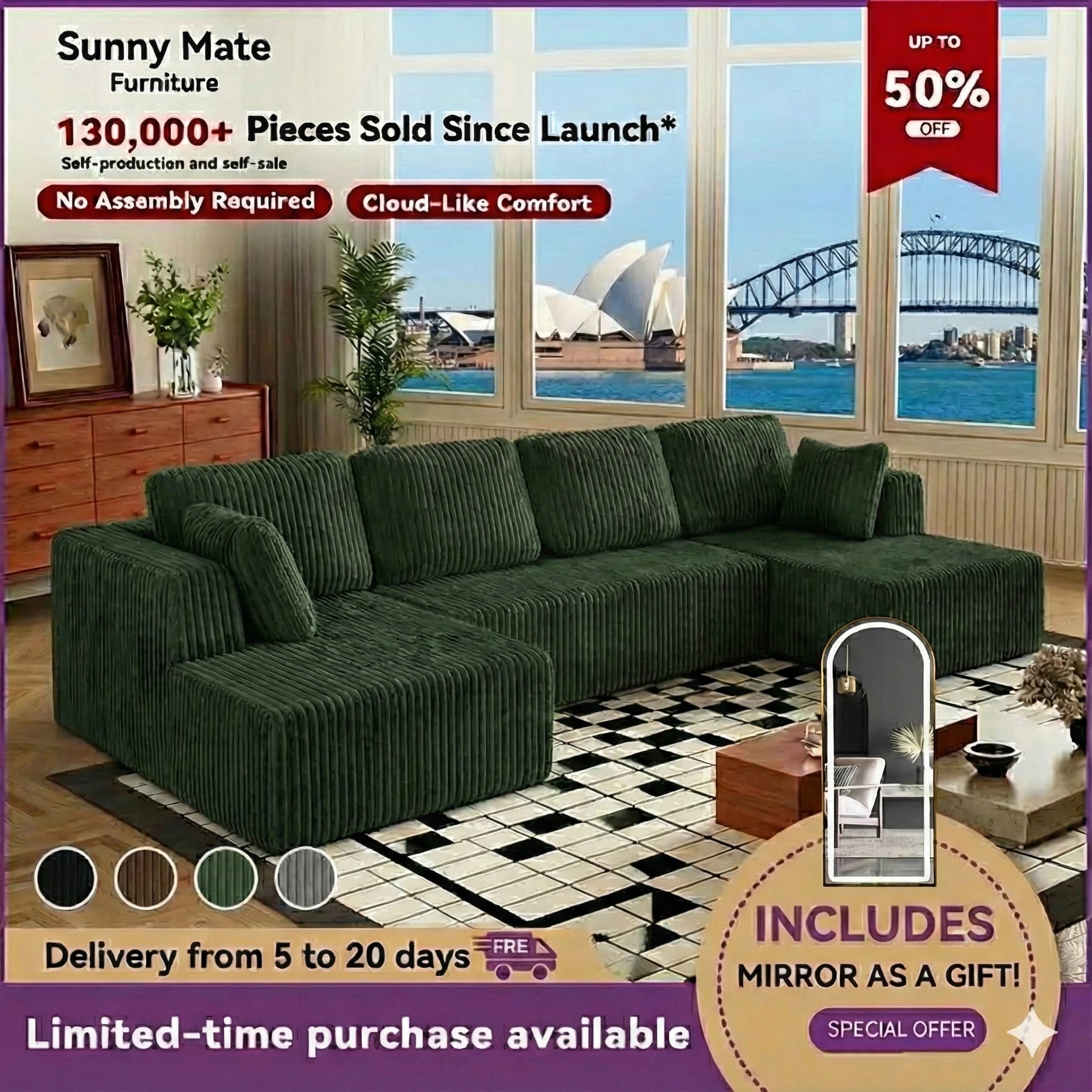 U-Shape Modular Sectional Couch Sofa