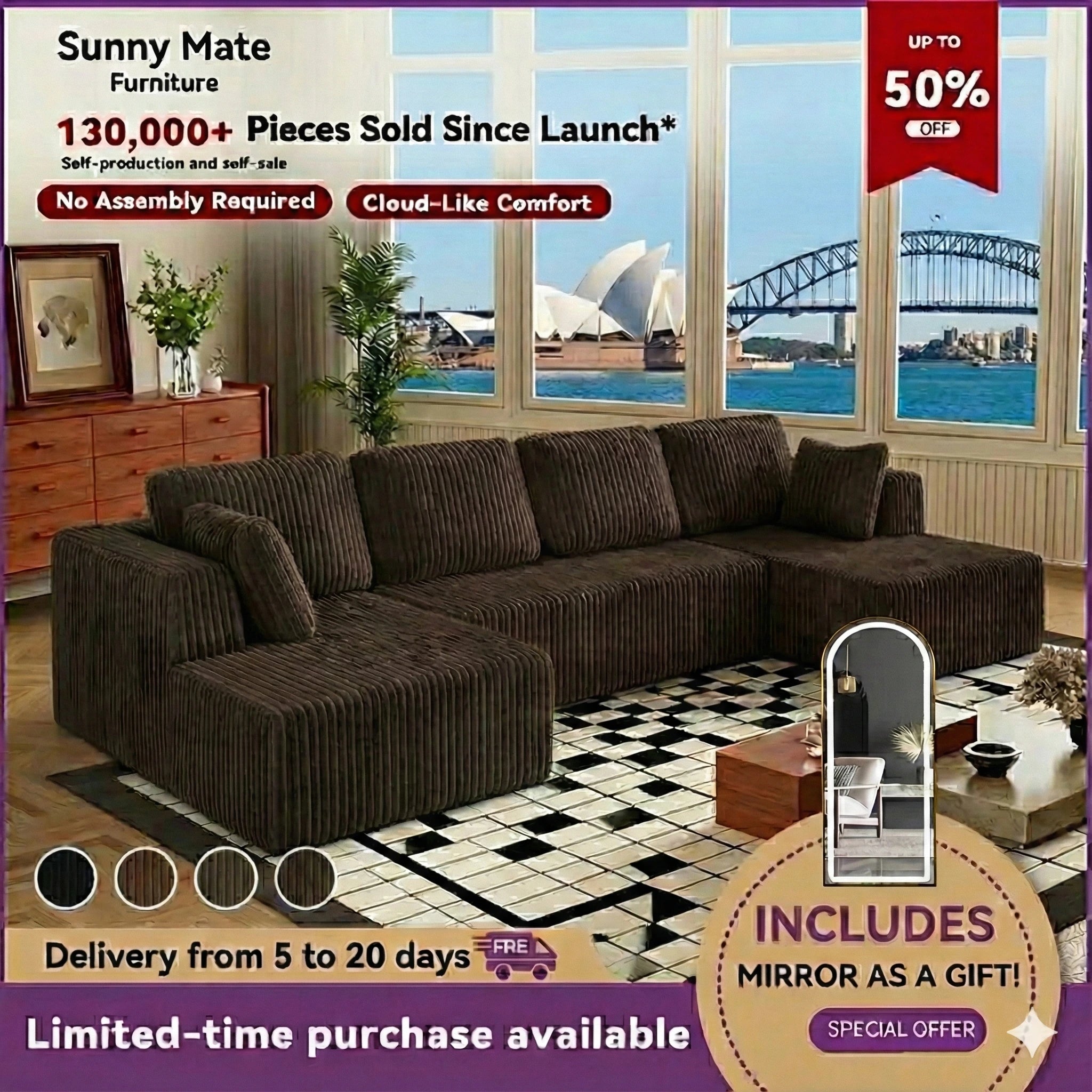 U-Shape Modular Sectional Couch Sofa
