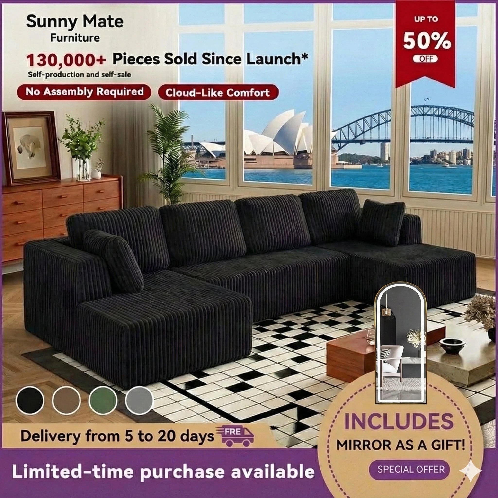 U-Shape Modular Sectional Couch Sofa